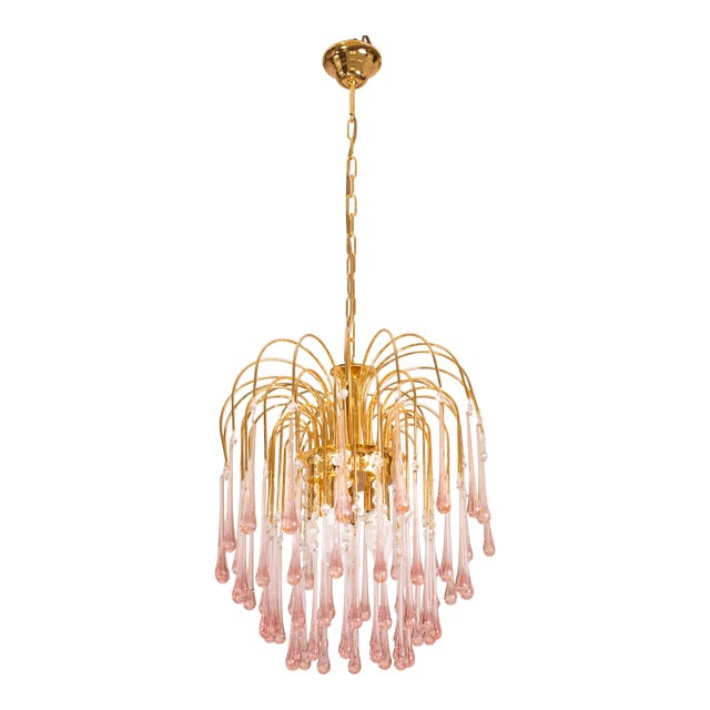 Lady Michelle, Large Size Pink Drops Murano Glass and Crystal Chandelier, 1980s For Sale