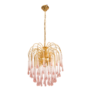 Lady Michelle, Large Size Pink Drops Murano Glass and Crystal Chandelier, 1980s