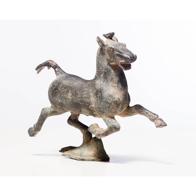 Vintage Verdigris Bronze Chinese Galloping Horse on Flying Swallow