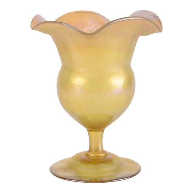 1905 LC Tiffany Art Glass Iridescent Gold Vase Chairish