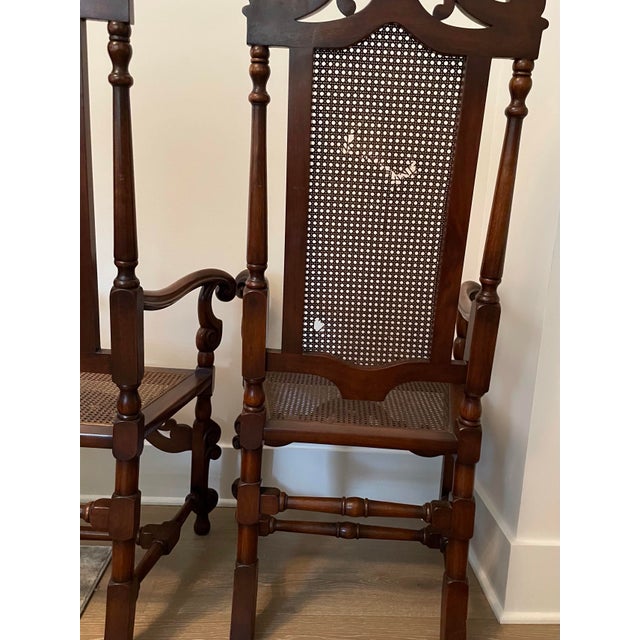 Wood Pair Carved Oak Throne Chair Antique Hall Chairs For Sale - Image 7 of 12