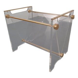 Acrylic Glass and Brass Magazine Rack by David Lange for Marais International, France, 1970s For Sale