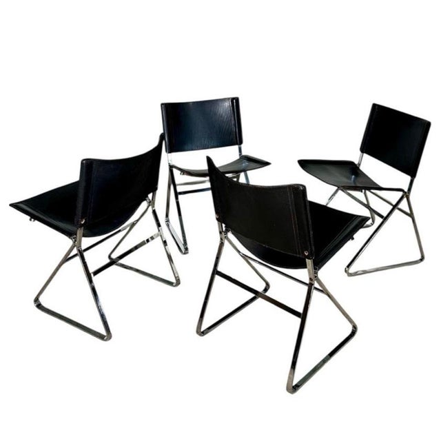 Italian Leather and Stainless Steel Dining Chairs, Italy 1970 For Sale - Image 4 of 8