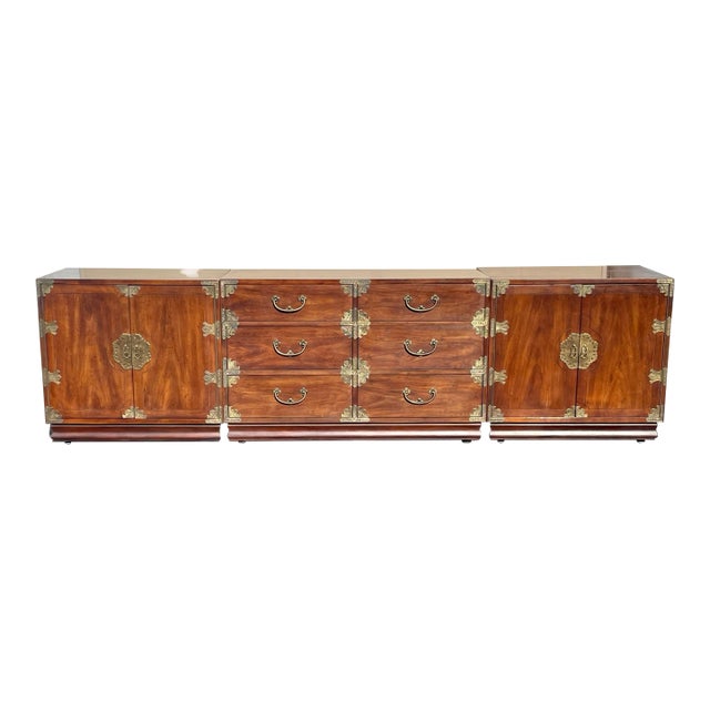 Stunning 105” Vintage Campaign Chinoiserie Credenza by Henredon For Sale