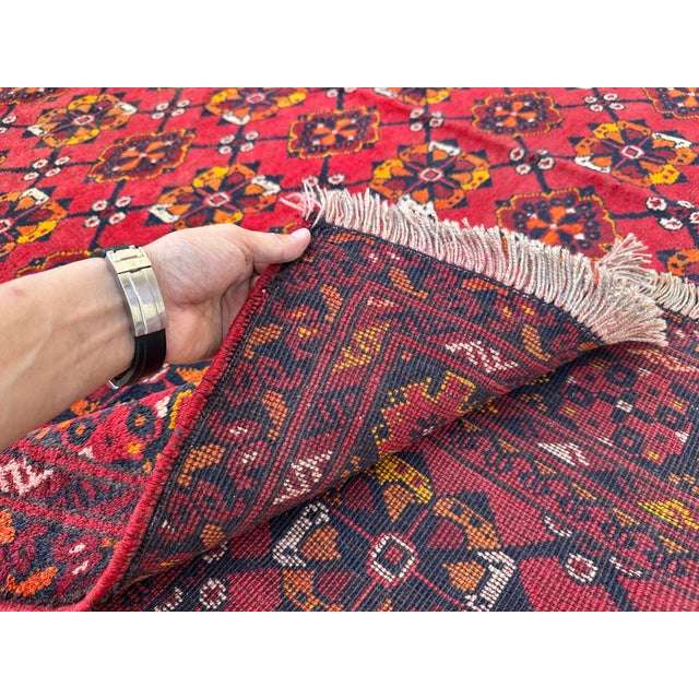 Red Afghan Andkhoy Hand-Knotted Wool Rug - 6'7" X 9'1" For Sale - Image 12 of 12
