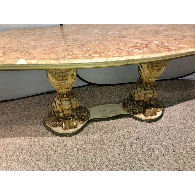 Baroque Palatial Italian Carved and Painted Base Marble Top Center Table, 19th Century For Sale - Image 3 of 13