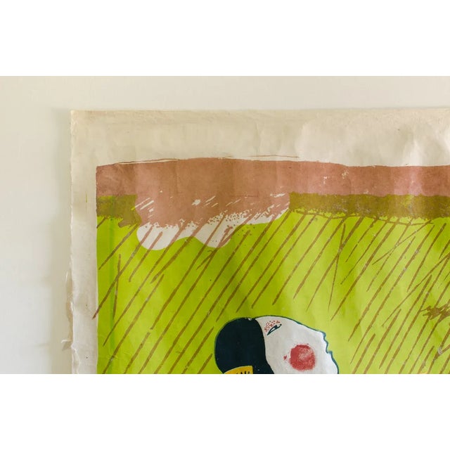 Beige Vintage Original Mayumi Oda Signed Hand-Pulled Silkscreen, Rain on the Bamboo Grove For Sale - Image 8 of 11