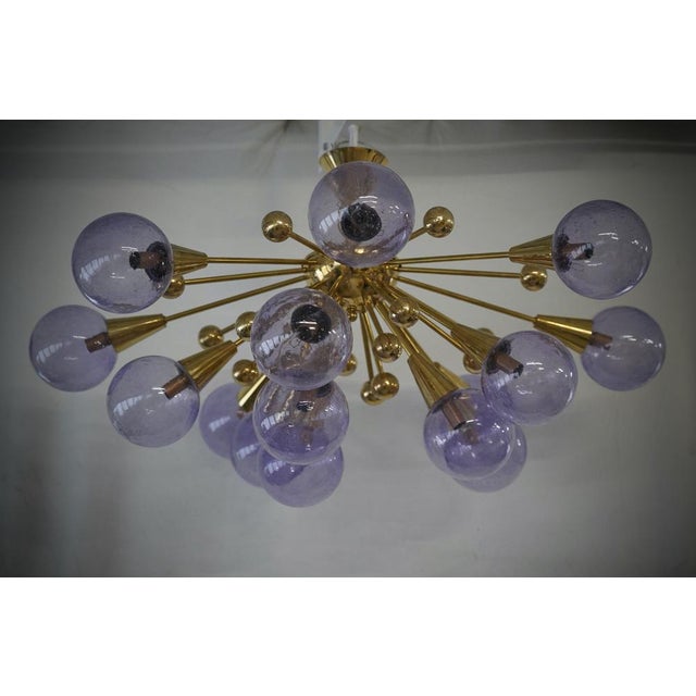 Mid-Century Murano Periwinkle Art Glass and Brass Chandelier and Pendant For Sale - Image 9 of 9