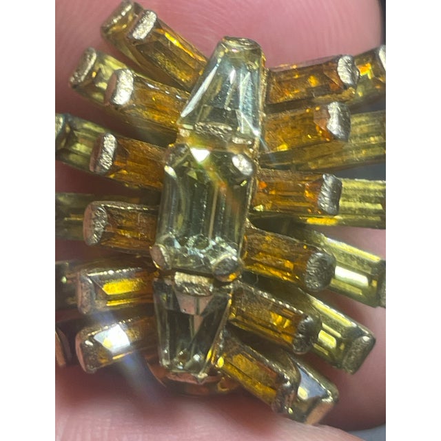 Metal Schreiner of New York: Vintage Starburst Earrings With Amber and Citrine Glass Crystal, Pair For Sale - Image 7 of 10