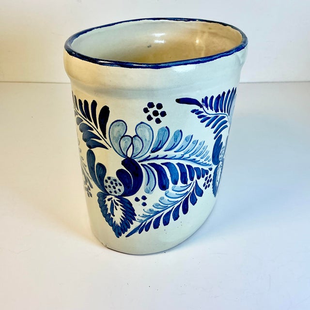 Early 1900s Antique Boho Chic Rustic European Faience Delft Crock Vessel. For Sale - Image 6 of 13