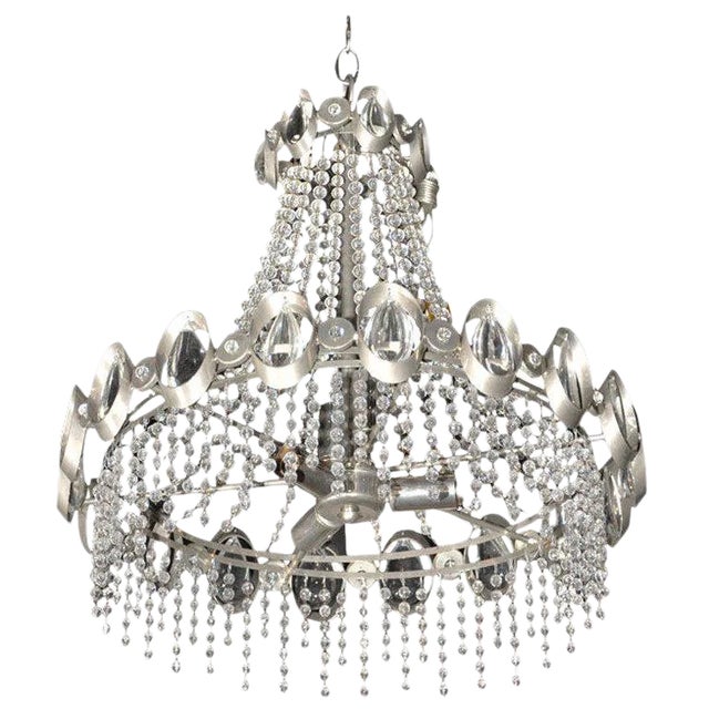 Rare 1960's Gaetano Sciolari Chrome and Beaded Crystal Chandelier For Sale