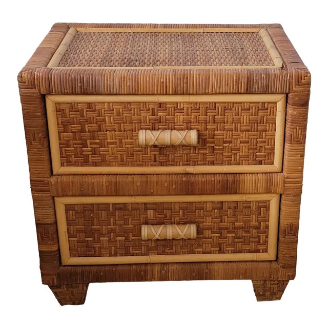 1980s Woven Rattan Nightstand For Sale