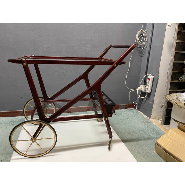 Metal Mahogany Bar Cart by Cesare Lacca, 1950s For Sale - Image 7 of 12