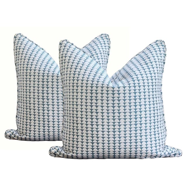 Contemporary Pillows in Teal and White - a Pair For Sale In Sacramento - Image 6 of 6