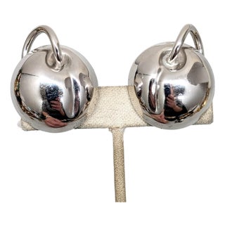 Vintage Signed Napier Rhodium Plated Apple Clip Earrings-2 Pieces For Sale