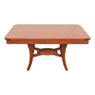John Widdicomb Art Deco Walnut and Burl Wood Dining Table, Newly Refinished For Sale