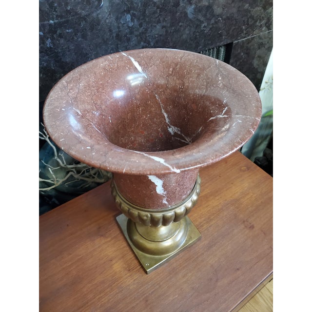Carved Rosso Di Verona Marble Stone and Bronze Medici Urn Style Neo-Classical Campana Form Vase For Sale - Image 11 of 14