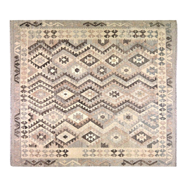 Afghan Navajo Style Kilim Flatweave Rug, 7'1"x7'9" For Sale
