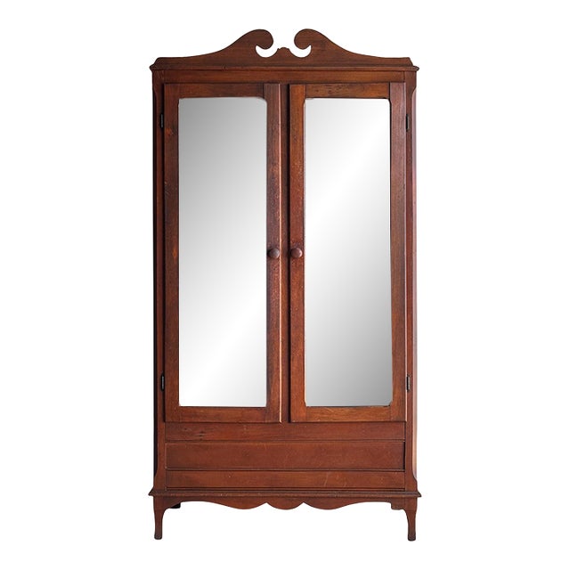 Late 19th Century Antique Mahogany Wardrobe Armoire With Original Mirrors For Sale