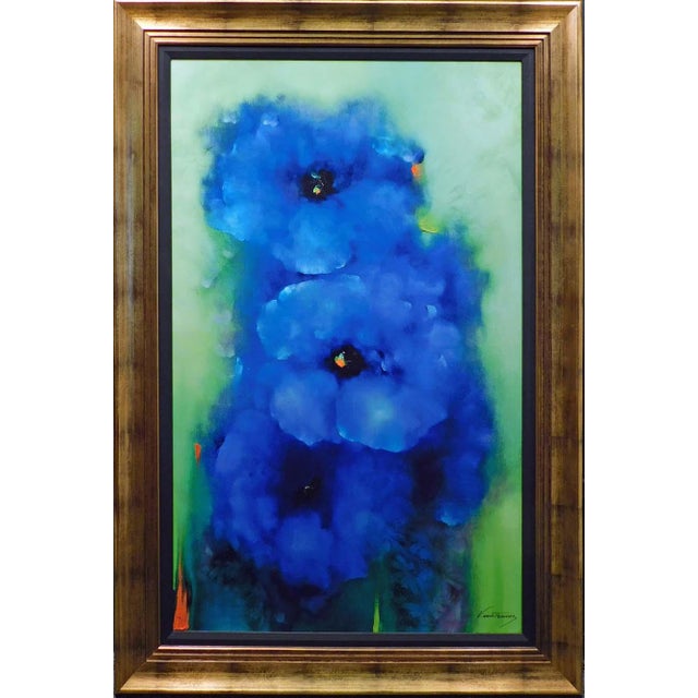 Victoria Montesinos "Blue Garden"#99 Giclee Canvas Hand Signed Custom Framed For Sale