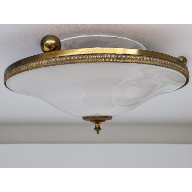 Neoclassical Empire Plafonniere Ceiling Lamp in Opaline Glass and Gilt Brass, 1940s For Sale - Image 15 of 15