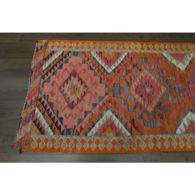 1970s Vintage Turkish Oushak Handmade Wool Cotton Pink Runner Rug For Sale - Image 11 of 11