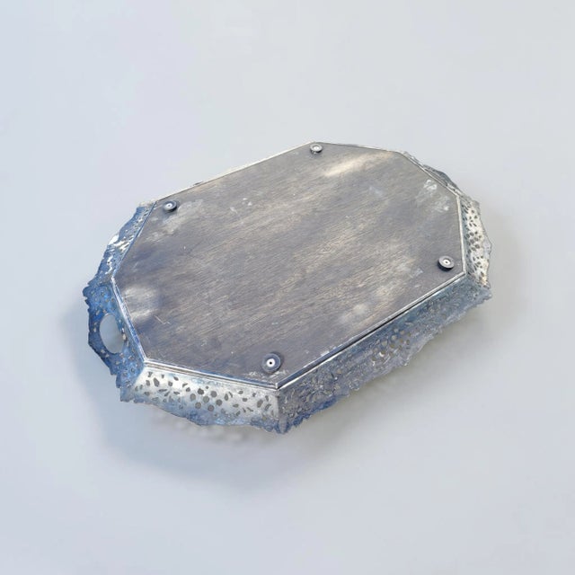 Dutch Silver-Plated Mahogany Serving Tray by Hooijkaas Schoonhoven, 1950s For Sale - Image 10 of 11