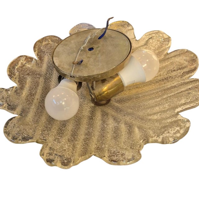 White Mid 20th Century Mid-Century Modern Italian Murano Gold "Rugiadoso" Art Glass Semi Flush Mount Ceiling Light For Sale - Image 8 of 9