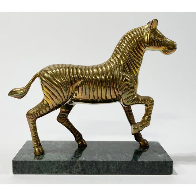 Mid 20th Century Vintage Brass Zebra Figure on Marble Stand For Sale - Image 5 of 8
