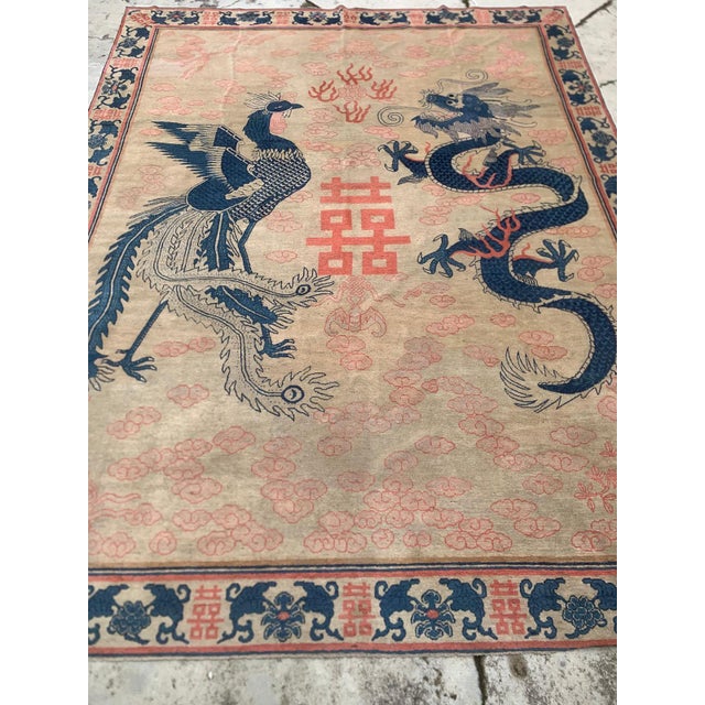 Chinese Antique Chinese Dragon and Phoenix Wedding Rug With Double Happiness Symbol 9'2" X 11'8" For Sale - Image 3 of 18