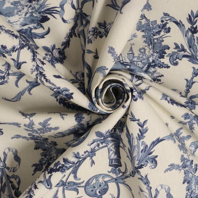 Double Width Fragonard Toile Blue on Cream Fabric - Sample For Sale - Image 4 of 5