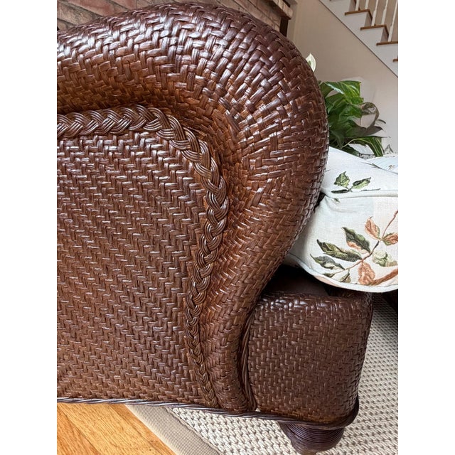 Mark Hampton Rattan Wicker Lounge Chair and Ottoman by Hickory Chair in Colefax & Fowler by Mark Hampton For Sale - Image 4 of 18