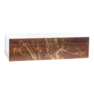 Lawrence & Scott Hand-Painted Mahogany Brown "Three Friends" Wide Leather Box