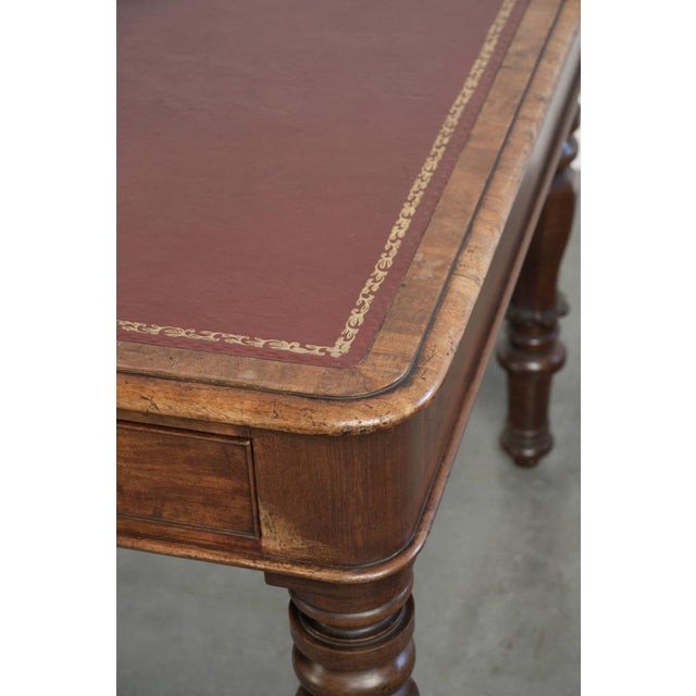 Brown Antique English Writing Desk with Red Leather Top, Early 19th Century For Sale - Image 8 of 13