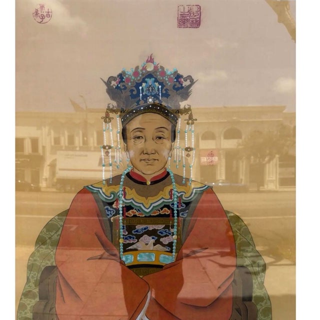 Antique Qing Dynasty Chinese Ancestor Life Size Portrait Painting.