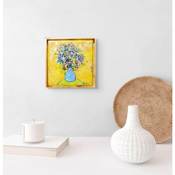 Bright and vibrant original oil painting on a wood panel presented wired and ready to hang in a gilded gold frame. The...