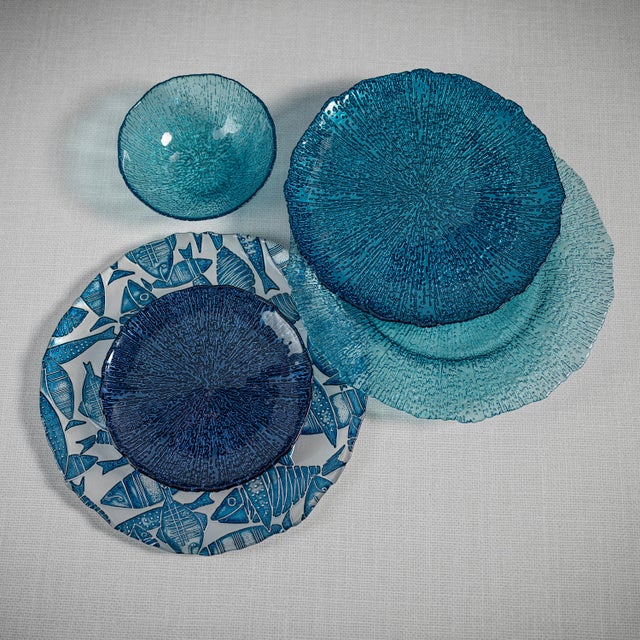 Transitional Exuma 11" Azur Blue Glass Plates, Set of 6 For Sale - Image 3 of 4