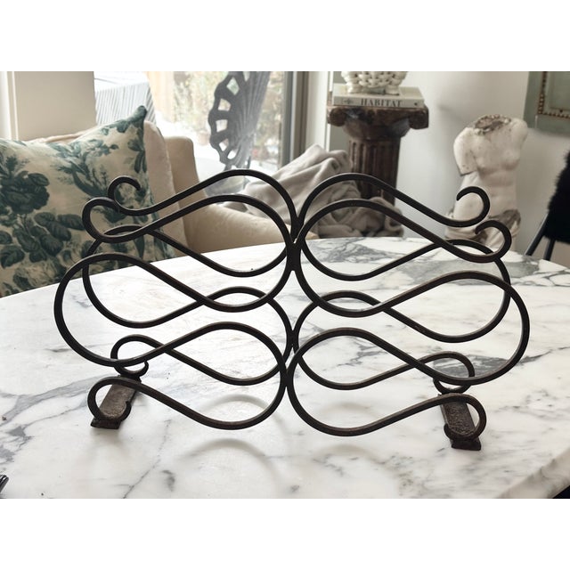 Antique Hand-Forged Wrought Iron Tabletop Wine Rack / Rolling Pin Holder For Sale - Image 10 of 10