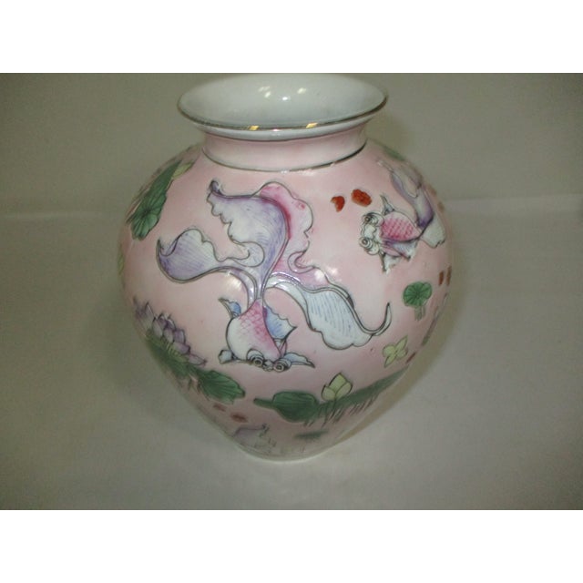 1970s Vintage Chinese Goldfish Porcelain Vase For Sale - Image 5 of 8