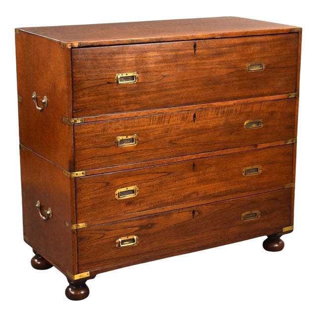 Victorian Teak Campaign Chest, 1870 For Sale