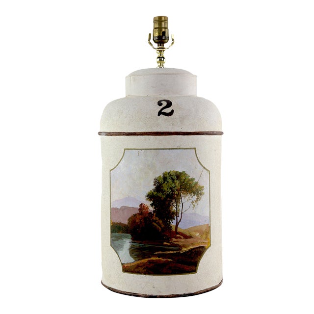 Late 20th Century Vintage Hand-Painted British Tea Caddy Table Lamp For Sale
