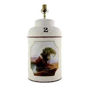 Late 20th Century Vintage Hand-Painted British Tea Caddy Table Lamp