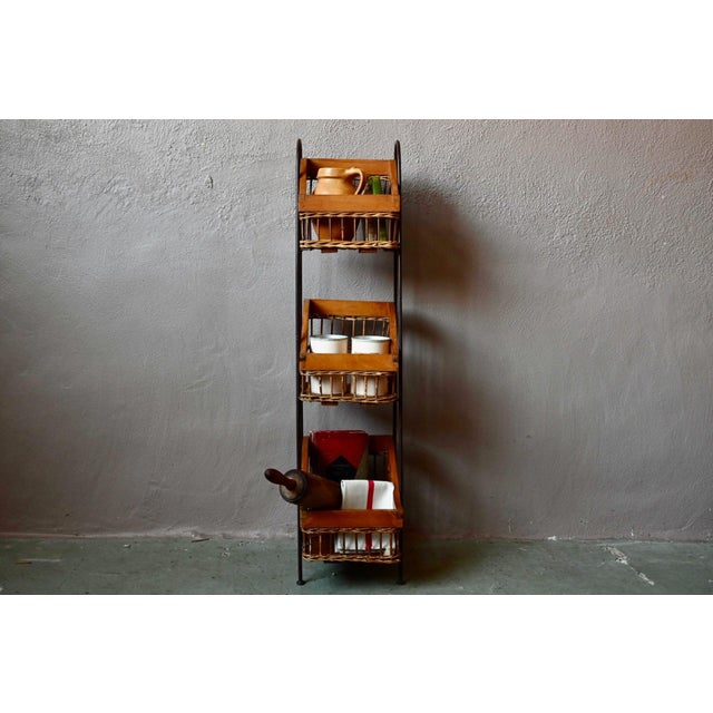 Rustic Grocery Store Shelf with Wrought Iron and Wicker Baskets, 1960s For Sale - Image 14 of 14