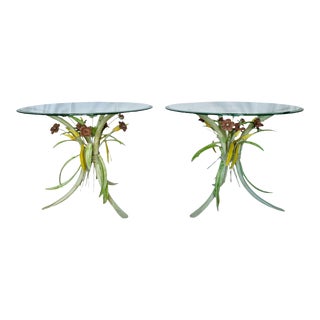 Italian Polychrome Foliate Metal Side Tables, Mid 20th C. - a Pair For Sale