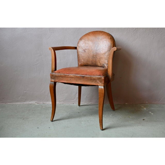 Art Deco Bridge Chair in Beech and Cognac Leather, 1920s For Sale - Image 14 of 14