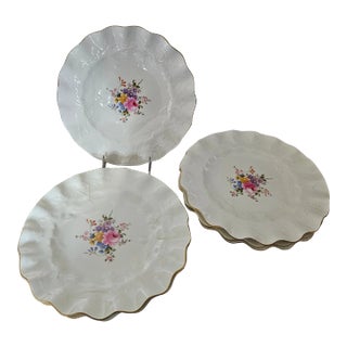 C.1920 Beautiful Fluted Royal Crown Derby Gilt Edge Porcelain Plates - Set of 6 For Sale