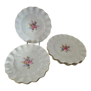 C.1920 Beautiful Fluted Royal Crown Derby Gilt Edge Porcelain Plates - Set of 6