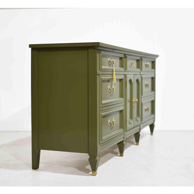 Mid Century French-Inspired Sideboard With Louis XV Brass Hardware by Dixie - Newly Painted For Sale In Chicago - Image 6 of 16