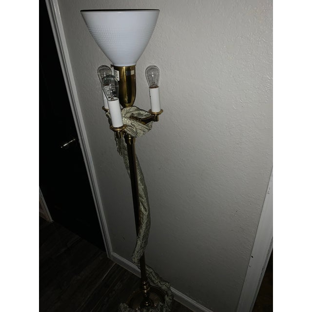 Vintage Stiffel Brass Torchiere Floor Lamp With a Milk Glass Shade For Sale In San Antonio - Image 6 of 7