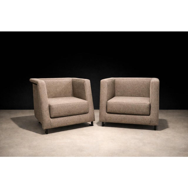 Mid-Century Modern Geraldo De Barros Pair of Armchairs in Blackened Steel & Taupe Mushroom Wool Bouclé, Brazil, 1970s For Sale - Image 3 of 11